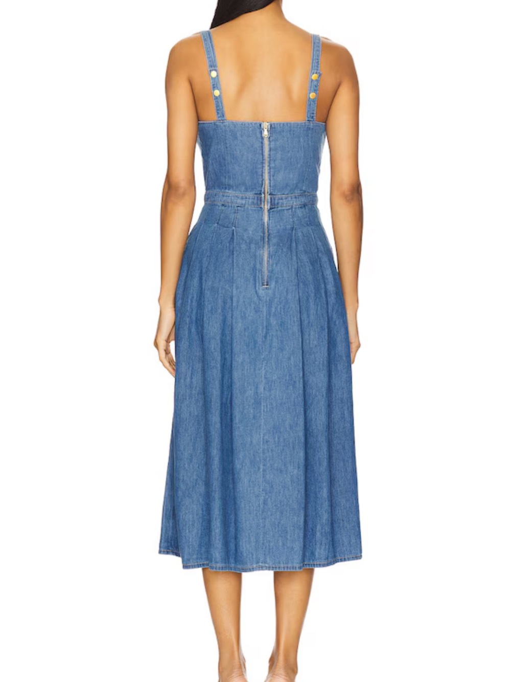 L’agence Esmeralda Pinafore Dress Denim Midi in Stokes - Picture 2 of 9